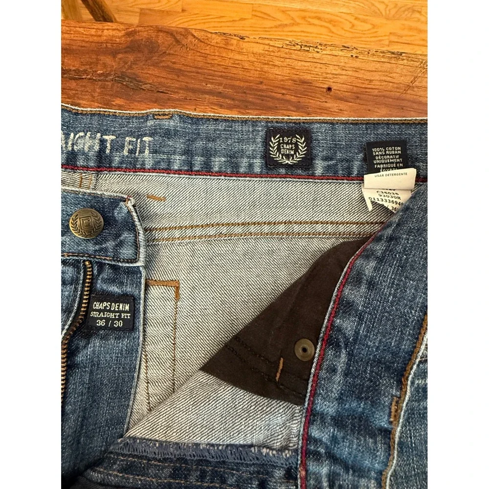 Chaps Denim Mens Straight Fit Blue Jeans Medium Wash 100% Cotton 36x30